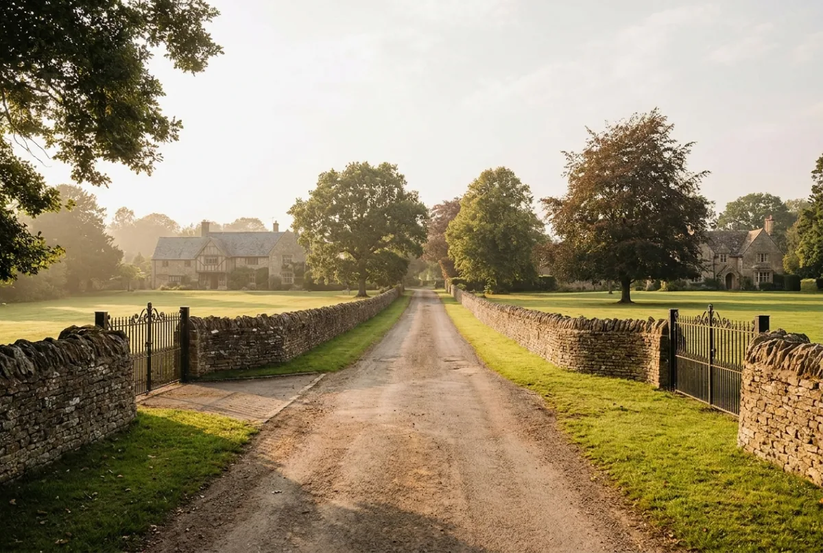 Illustrative image: Estate homes behind stone walls